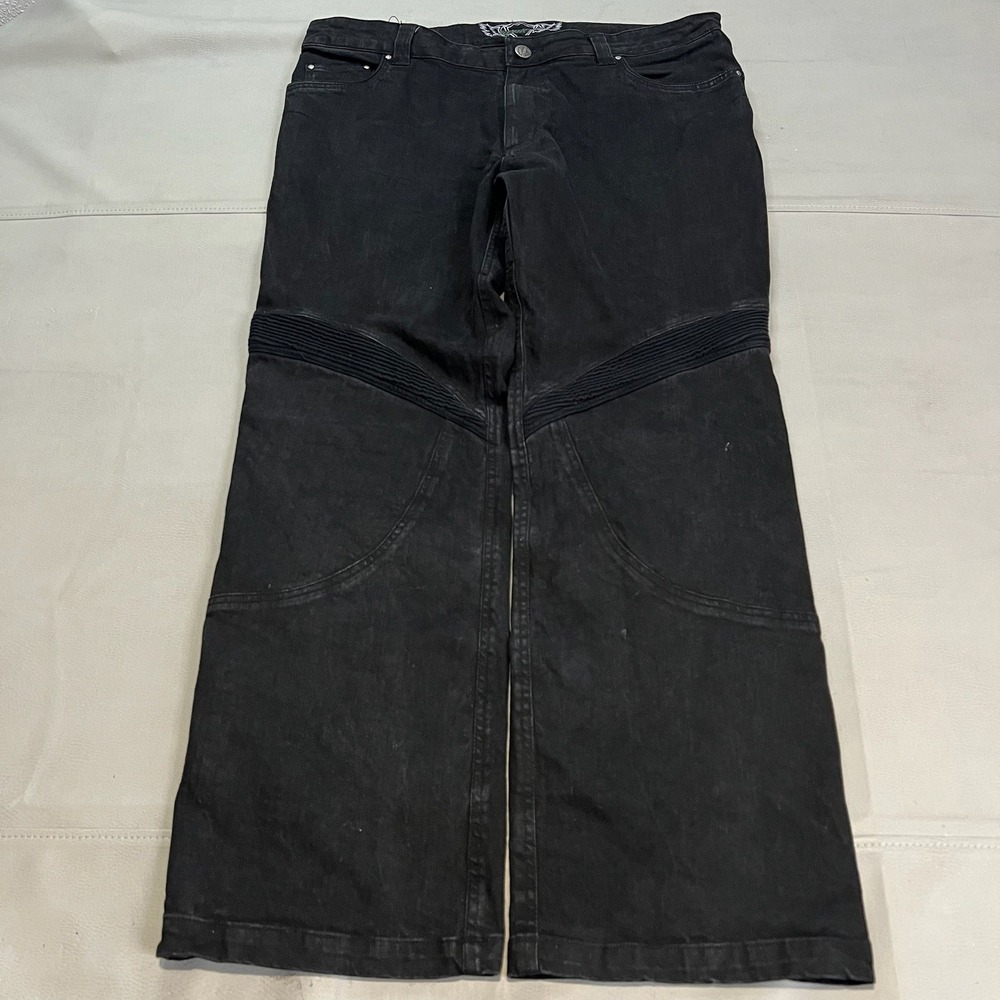 Booket Men Black Denim Jean-38x31-Motorcycle Biker Reinforce Padded Double Knee-
